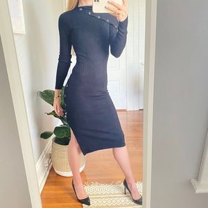 RIBBED BLACK GUESS DRESS WITH SILVER RING DETAIL